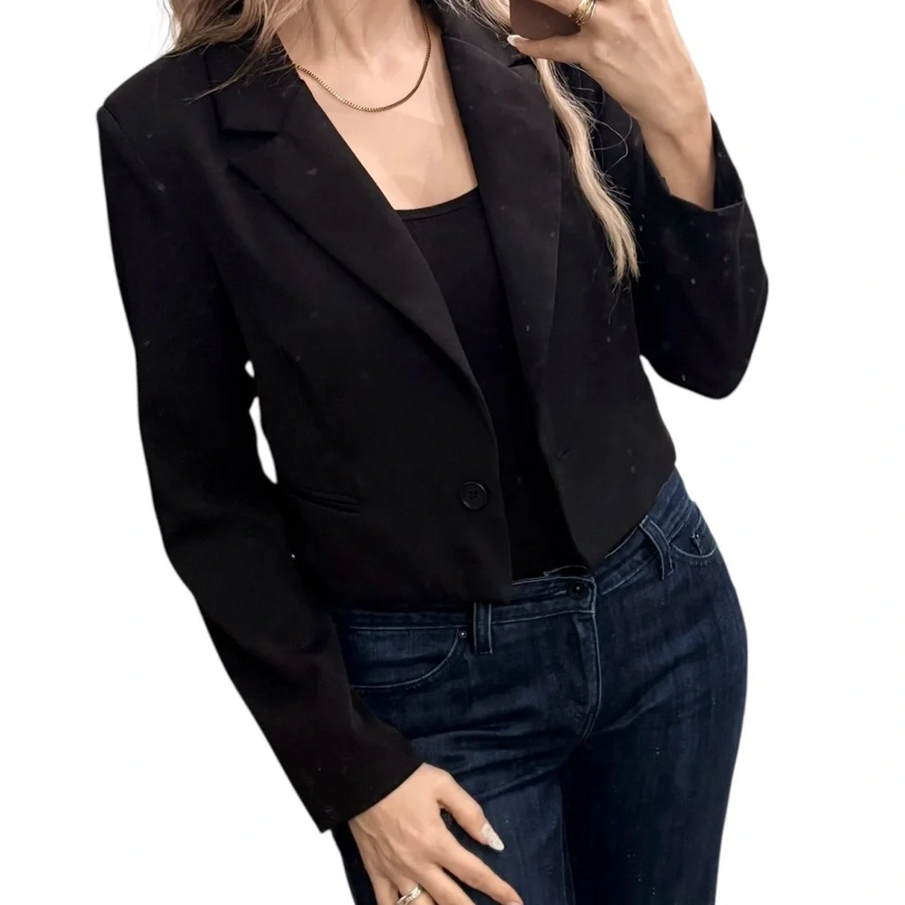 Cider Cropped Business Casual Open Front Long Sleeve Suit Work office blazer S